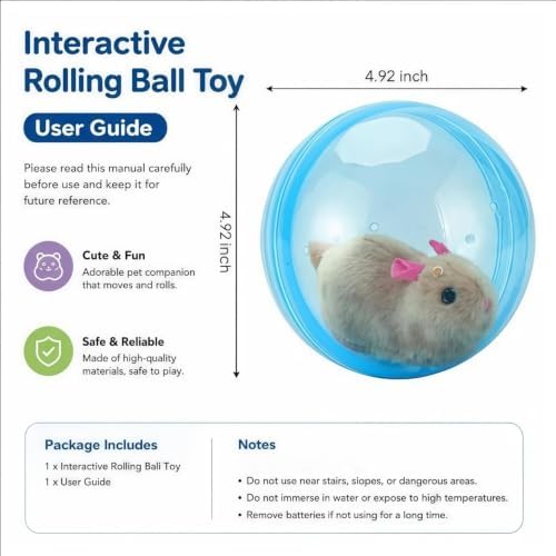 Self-Rolling Interactive Cat Ball, 360 Rolling Spin Moving Cat Ball, Auto Moving Pet Toy for Indoor Cats (Blue, Brown Rat)