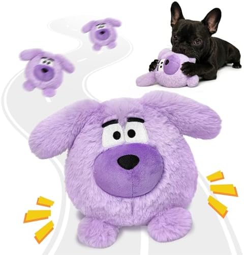 Moving Dog Ball, Jumping Squeaky Interactive Dog Toys, Plush Chew Toys for Small Dogs, USB Rechargeable (Purple)