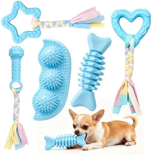 5 Pack Puppy Chew Toys for Small Dogs,Puppy Teething Toys for Small Puppies,Soft Rubber Dog Toys for Small Breed Interactive Chew Toys to Keep Them Busy (Blue)
