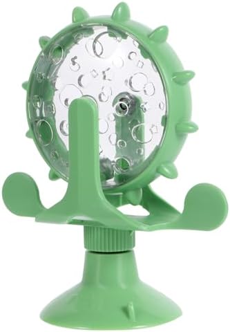 DOITOOL Windmill Cat Toy Cat Treat Dispenser Toy Interactive Cat Toy Slow Feeder Dog Food Dispenser Pet Treat Feeder 360 Degree Rotating Windmill Toys with Suction Cup, Green