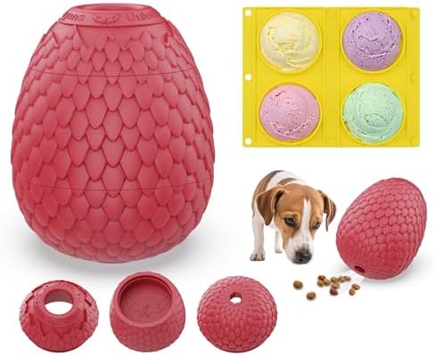Treat Dispensing Dog Cognitive Toy to Keep Them Busy, Freezable Fillable Rubber Enrichment Lick Toy for Small and Medium Dogs 10-60 lbs, Long-Lasting Interactive Puzzle Dog Toy (Red)