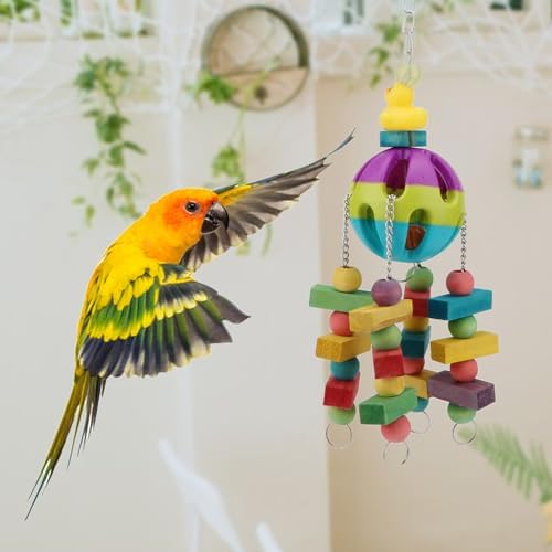 Hypeety Parrot Ball Toy Plastic Colorful Bird Chew Ball with Bells for Cage