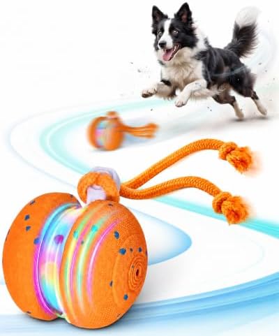Xeuch Interactive Dog Ball, Irregular Moving and Motion Activated Toy | 2 Speeds, LED Lights, Smart Sensor, E-TPU Shell, Rope Design, Indoor Play for Dogs, Puppies, Boredom Relief