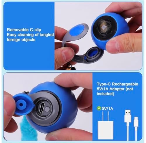 Interactive Automatic Pet Ball Toy for Cats & Small Dogs – USB-C Rechargeable, 3 Tails, 2 Speed Modes for Endless Play (Blue, Small)