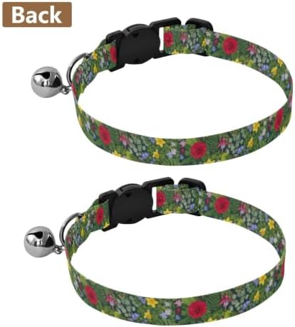 Floral Bloom Green Adjustable Buckle Puppy Collar 2 Pack Soft Polyester Pet Collar