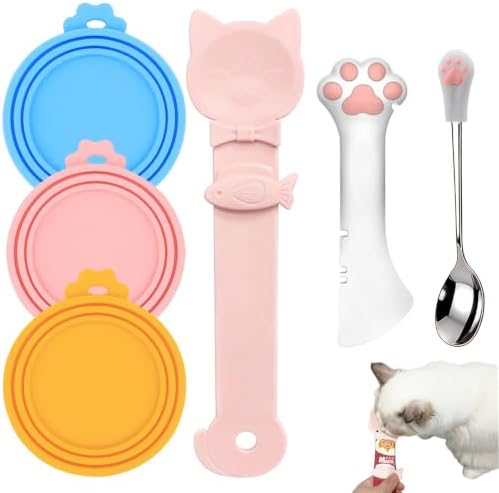 6PCS Set Cat Treat Spoon Squeeze,Can Lids, Opener Spatula and Spoon