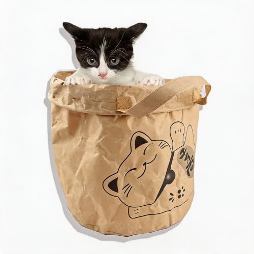 Crinkle Cat Sack,Crinkle Bag,25.6 x 19.7 Inch Large Cat Play Bag, Interactive Kraft Paper Cat Hideaway & Tunnel Toy, Foldable Cat House, Cute Room Decor (Lucky cat)