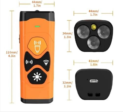 Ultrasonic Dog Bark Deterrent Device – 3X Emitter Rechargeable Anti-Bark Control (25ft Range) with Auto Mode & LED Flashlight, Orange