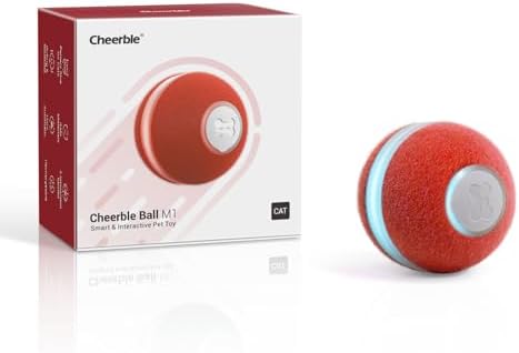 Cheerble Interactive Cat Ball Toy, Automatic Moving Ball Toy for Indoor Cat Kitten, Electric Pet Toy Fun Gift with Light, High Energy Cat Toys, Red