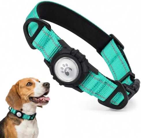 Padded Dog Collar with Waterproof Holder Compatible with Airtag
