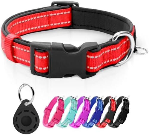azuza Airtag Dog Collar, Puppy Collar with Airtag Holder, Red, XS