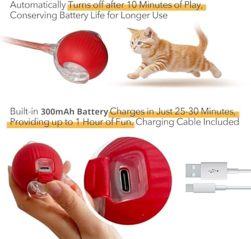 Elegancy Speedy Tail 2.0 Interactive Cat Toy | Speedy Ball Cat Tail Automatic Rolling Ball Toys for Indoor Cats Dual Speed Control Pet Toys (Red)