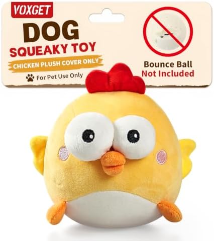 Replacement Plush Cover for Interactive Dog Toy, Soft Dog Squeaky Toy with Crazy Crinkle and Strong Zipper for Small Large Dogs Keep Busy, Washable Plush Cover Without Ball (Yellow Chicken)