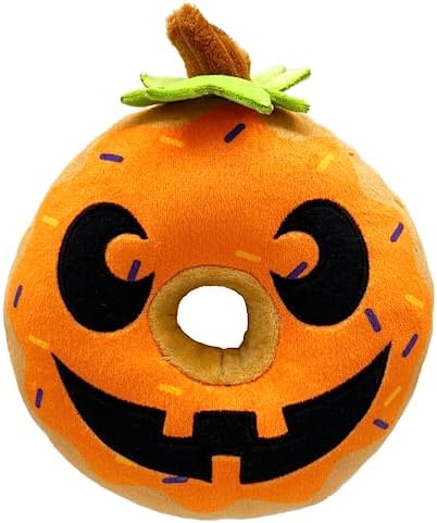 Huxley & Kent Halloween Funny Dog Toy w/Squeaker – Power Plush Squeaky Dog Toys for Small, Medium & Large Dogs – Soft Stuffed Animal for Indoor Play & Fetch - Pumpkin Donut, One Size