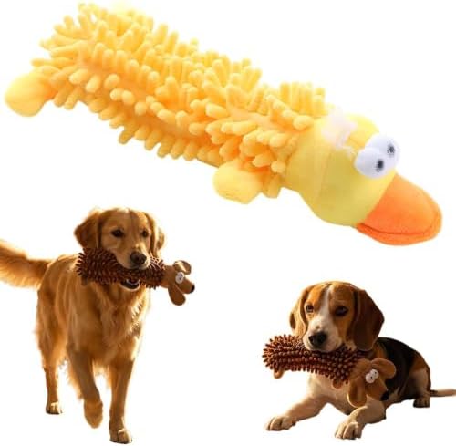 Indestructible Tough Plush Squeaky Dog Toy for Aggressive Chewers，Yellow