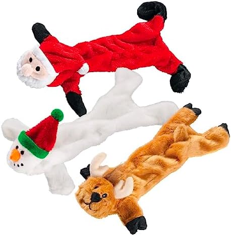 Trenton Gifts Stuffing Free Holiday Dog Toys - Set of 3. Santa, Snowman, Reindeer. Durable and Squeaky Pet Toys for Festive Playtime