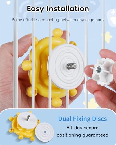 Pawfly Bird Toys for Parakeets, Colorful Spinning Wheel Chew Toy, Interactive Spinner Rattle Parrot Toys, Cockatiel Toy, Parakeet Toys, Bird Cage Accessories for Entertainment Chewing Exercise, Yellow