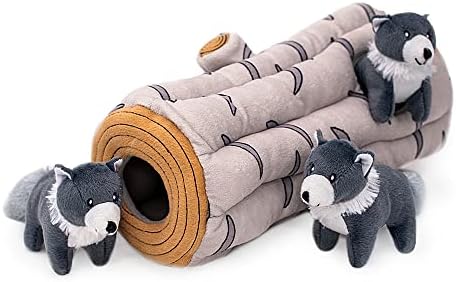 ZippyPaws Burrow- Interactive Dog & Puppy Toys for Boredom, Stimulating Pet Products to Keep Them Busy, Hide & Seek Plush Dog Puzzle, Enrichment Squeaky Toy, for Small & Medium Dogs- Arctic Wolf Log