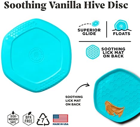PROJECT HIVE ·PET COMPANY· Dog disc - Great for Fetch - Includes a Lick mat on Back - Floats in Water, Smooth Glide - Made in The USA (Soothing Vanilla)