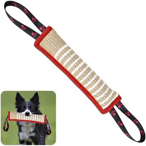 ToLanbbt Dog Tug Toy Dog Bite Jute Pillow Pull Toy with 2 Strong Handles Perfect for Tug of War, Puppy Interactive Play, Tear Resistant Bite Training Toys for Small Medium Large Dogs (Red Footprint)