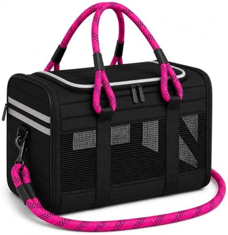 Soft-Sided Pet Carrier, Black Pink, 19.7 x 11.8 x 11.4 in
