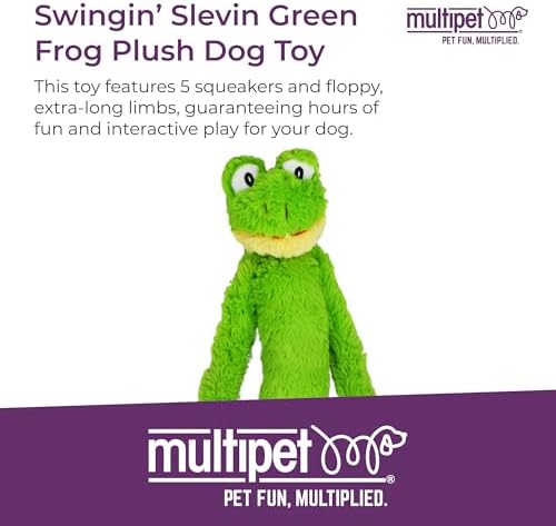 Multipet Swingin' Slevin Frog Dog Plush Toy - Squeaky Toys for All Dogs - Extra Soft Plush - Stuffed Animal for Cuddling & Playing - Cute Dog Pet Toy (27”, Green, 5 Squeakers)