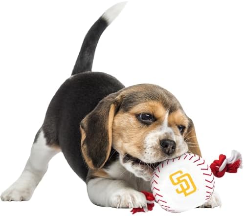 Pets First MLB San Diego Padres Baseball Rope Toy for Dogs & Cats. Tough Nylon, Sporty Baseball Design, Heavy-Duty Ropes with Inner Squeaker