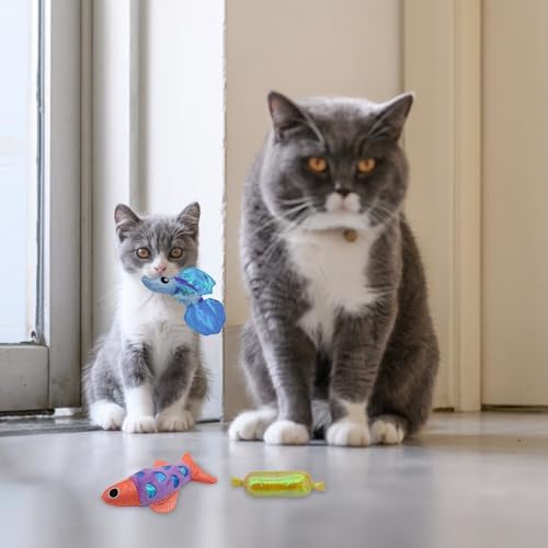 Andiker Cat Catnip Toys,Crinkle Catnip Fish with Rustling Shiny Crinkle Paper and Natural Catnip,Cat Interactive Toys for Indoor Cats for Promoting Digestion and Adjusting Emotion (Blue Fish)
