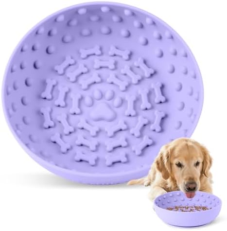 Dog Lick Bowl, Silicone Slow Feeder Dog Bowl with Strong Suction, Purple