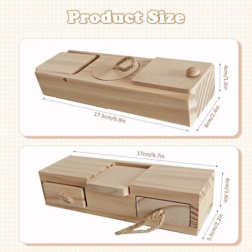 2 PCS Wooden Foraging Toys for Guinea Pigs, Hamsters & Chinchillas, Small Pet Puzzle Feeder with Drawers and Ropes, Natural Wood Chew Enrichment Activity Toy