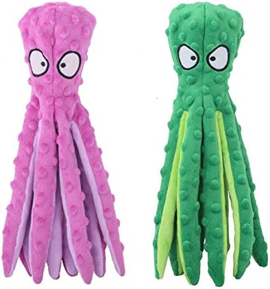 CPYOSN 2 Pack Octopus Dog Toys, No Stuffing Squeaky Crinkle Plush Chew Toys