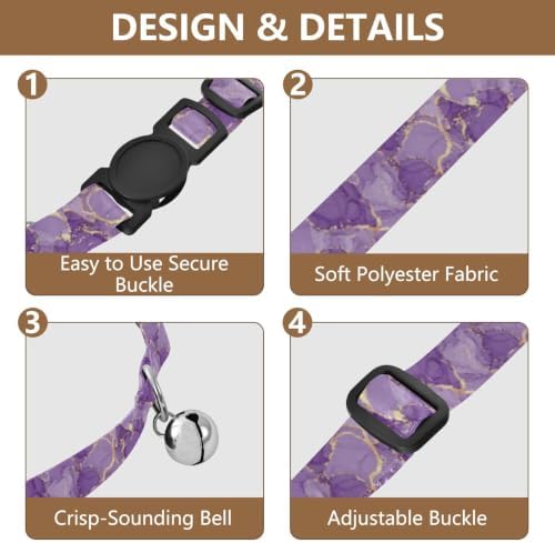 Swirling Marbled Purple Collar with Bell for Dog Puppy 2 Pack Kitten Collars Adjustable Length 10.6" to 17.1"