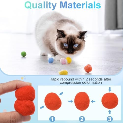 Cat Toy Pom Ball, Interactive Cat Ball Toys Fuzzy Pompoms (Plush, 1.2Inch, 30Pcs, Orange Red) for Kittens Pet Enrichment Training Play Indoor