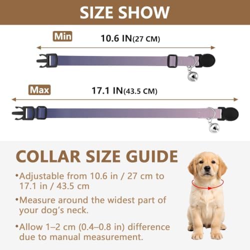 Purple Pink Gradient Comfortable Cat Collar, 2 Pack Decorative Pet Collar with Bell