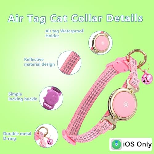 Tracking tag Cat Collar - Compatible with Apple Find My (Tracking tag included), Reflective Line & Bell, Lightweight Tracker Holder for Cats Kittens (Adjustable 9-13"), Pet collar for location tracker