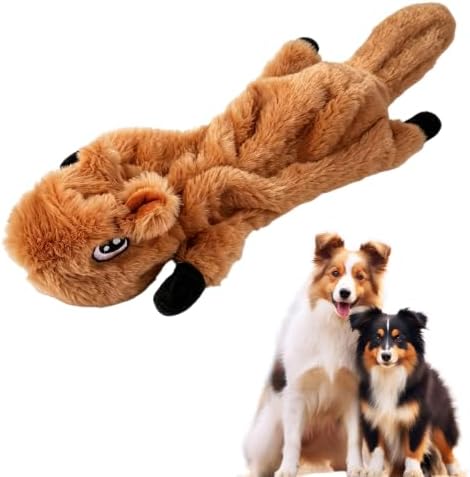 Durable Squeaky Dog Toys for Aggressive Chewers, Indestructible Stuffed Dog Toy for Small Medium Large Dogs, Interactive Chew Teething Puppy Toy for Indoor Outdoor Play (Light Brown)