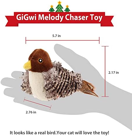 Gigwi Chirping Bird Cat Toy for Indoor Cats, Interactive Hangable Bird Cat Toy with Real Bird Sound and Feather, Automatic Bird Toy for Cats Exercise & Kicker to Self Play（No Flapping）