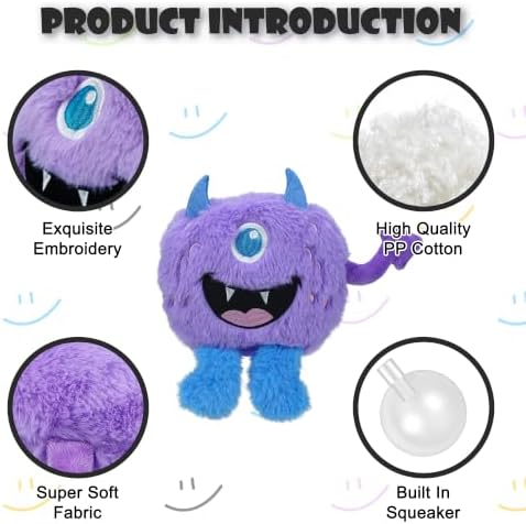 Monster Plush Squeaky Dog Toy Crinkle Dog Chew Toy for Small Medium Large Dogs, Purple