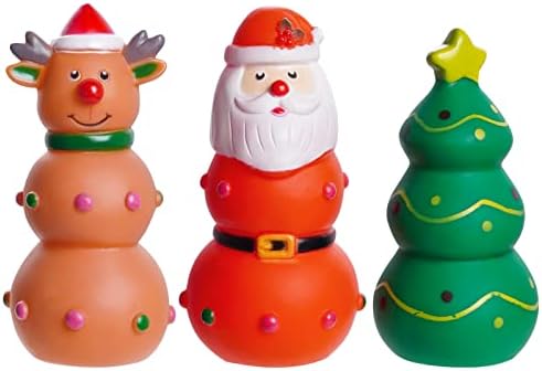 Fumwase 3 Pieces Dog Christmas Chew Toys Latex Squeaky Toy Funny Interactive Dog Toys for Xmas Small Medium Puppy Pet
