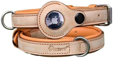 Airtag Luxury Real Leather | Genuine Leather Soft Padded Dog Collar for Medium Large Dogs Ultra | Leather with Anti -Rust Hardware (Size - XL) Fits Neck 21, 22, 23, 24 & 25 inches