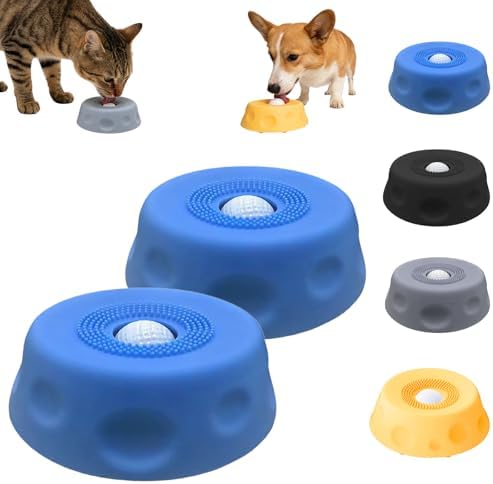 Dog Lick Bowl with Ball,Lick Ball Bowl for Dogs,Dog Licking Bowl with Rolling Ball,Slow Feeder Ball Bowl to Slow Pet Eating,Rolling Ball Dog Bowl Give Pet More Time to Enjoy Eating. (Blue-2pcs)