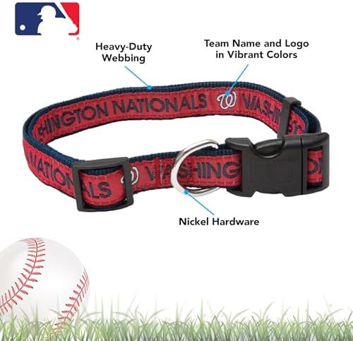 MLB Washington Nationals Licensed PET COLLAR- Heavy-Duty, Strong, and Durable Dog Collar. Available in 29 Baseball Teams and 4 Sizes