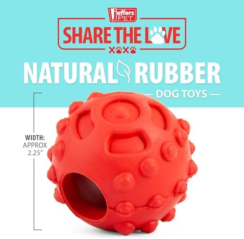 Jeffers Pet Natural Rubber Dog Chew Toy – Red Hollow Ball, Medium – Treat Dispensing, Vanilla Scent, Durable, Non-Toxic, Dishwasher Safe, Interactive Fetch & Tug Toy - Perfect for Training