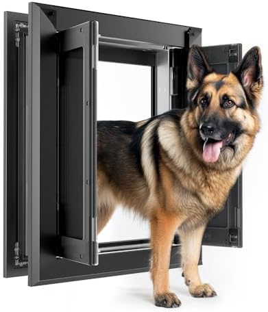 Aluminum Large Dog Door for Medium Large Dogs Up to 110 LBS, Black