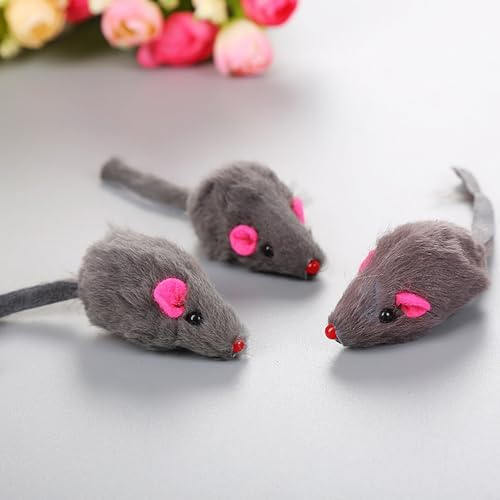 Rabbit Fur Cat Toys Interactive Cat Toy Mouse with Rattle Fake Mice Kitten Toys for Indoor Cats Fuzzy Cat Mice Toys Realistic Squeaky Mouse Cat Toy Furry Mice Cat Toys,12Pcs