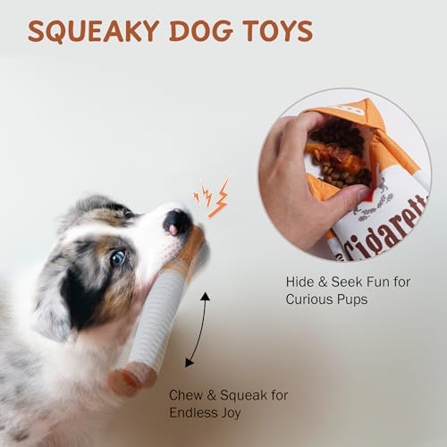 Nocciola 3 Packs Squeaky Puff Stick Toys with a Box, Funny Interactive Plush Dog Toys, Pitbull Husky Frenchie Pug Stuffed Puppy Toys for Small to Medium Breed, Dog Accessories Boy Gift