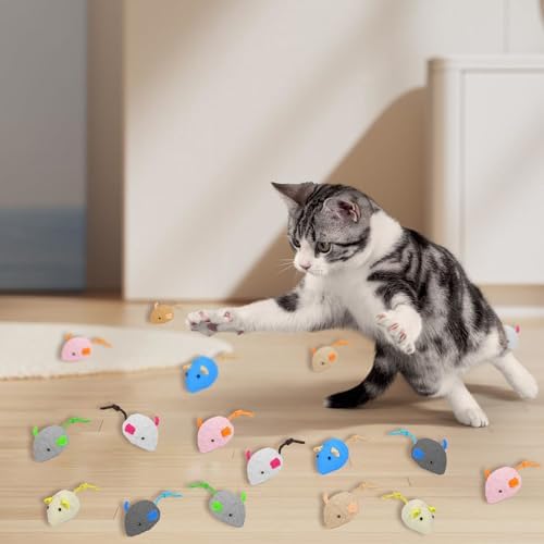 20PCS Cat Catnip Mice Toys, Mouse Toys for Cats, Interactive, Encourages Agility, Coordination, for Indoor Cats and Kittens, Cat Chew Toy for Exercise for Pet Cat Kitten Kitty