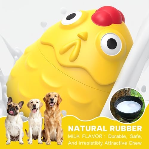 Interactive Dog Toy Ball - Squeaky Treat Dispenser, Pull Handle & Wobble Puzzle, Durable Natural Rubber Chicken Chew Toy for Boredom Relief, IQ Training for Small Medium Large Dogs