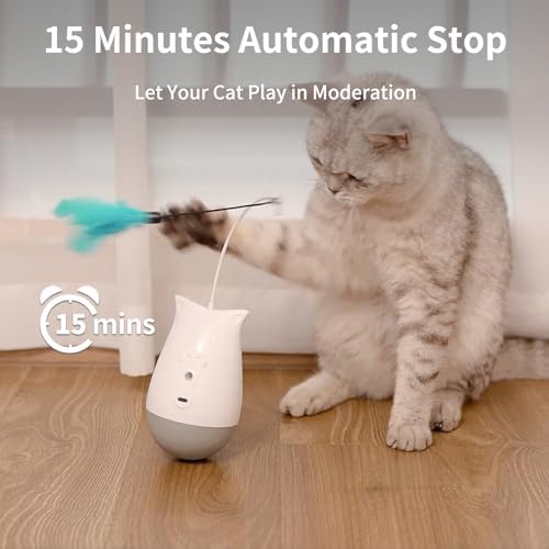 DOEL Cat Toys Interactive for Indoor, Rechargeable Automatic Rotating Feather Wand Toy, Tumbler Design, Electric Fun Tracker Exercise Gift, Stimulate to Chase and Hunting, for Bored Cats Kitten