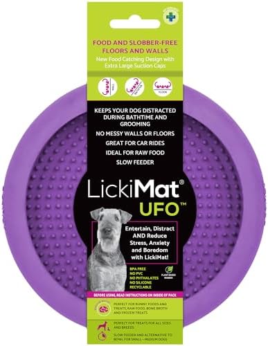 LickiMat UFO Purple - Perfect Bathing and Shower Ditractor. Natural Rubber LickiMat with Soother Nubs. runny Treats. Unique Food and Dribble Catcher Design. Suitable for All Flat Surfaces.